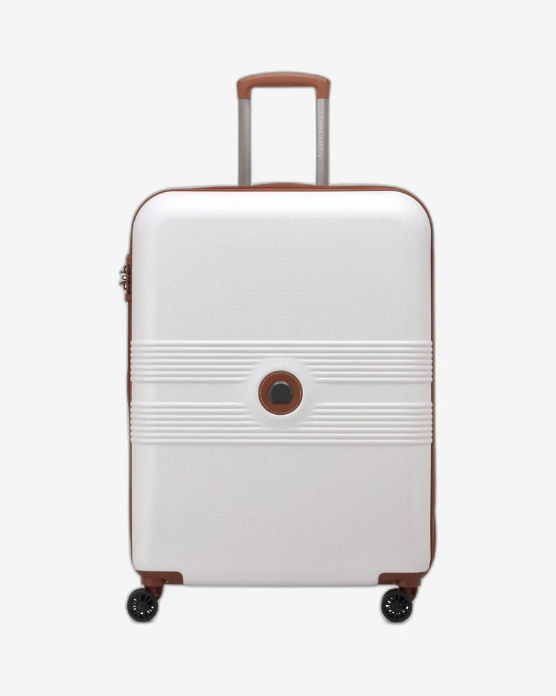 Delsey Flanerie SE 66cm Check In trolley, Champagne, 4 spinner wheels, polycarbonate hard shell, expandable, TSA lock, dual handle, spacious interior, 5-year warranty
